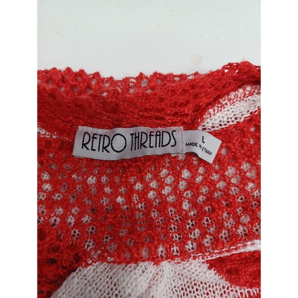 Retro Threads Crochet Open Cardigan Sweater Red White Sz L - Picture 8 of 10